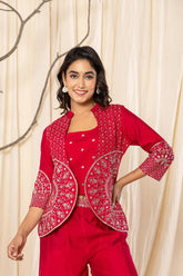 Grace Embroidered Co-ord Set - Red Color